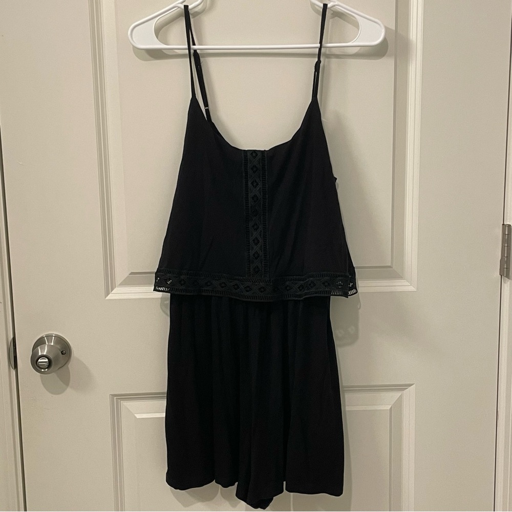 Garage medium black rayon tier lace romper short pants spooky gothic cottage